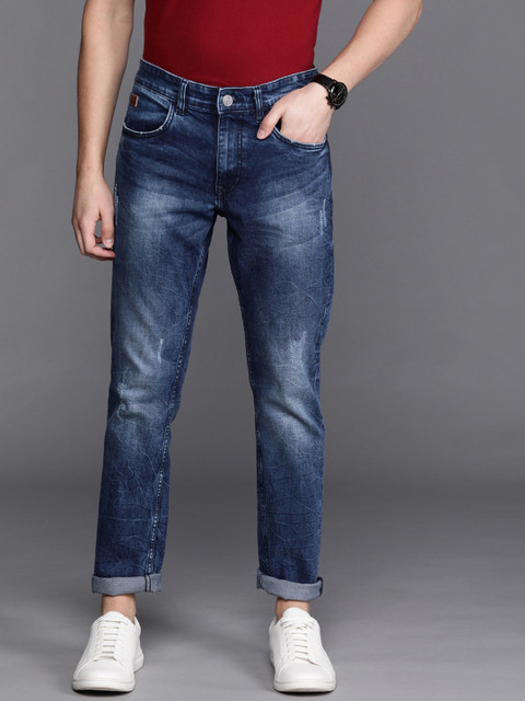 

WROGN Men Blue Slim Fit Mid-Rise Low Distress Stretchable Jeans