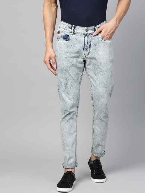 

WROGN Men Blue Skinny Fit Mid-Rise Clean Look Stretchable Acid Wash Jeans