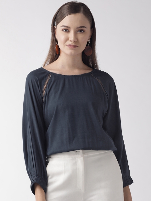 

Vaak Women Navy Blue Solid Blouson Top