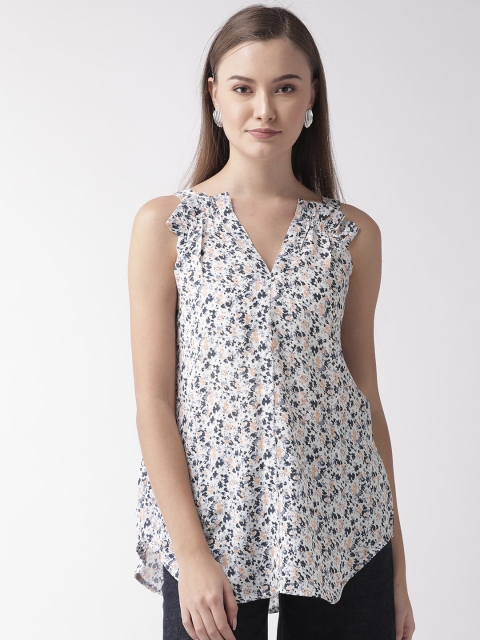 

Vaak Women Off-White & Blue Floral Print A-Line Top