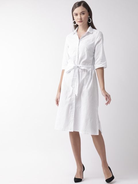 

Vaak Women White & Grey Striped Shirt Dress