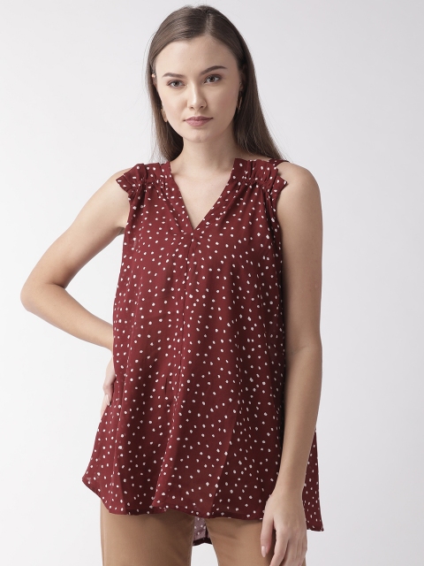 

Vaak Women Maroon & White Printed A-Line Top