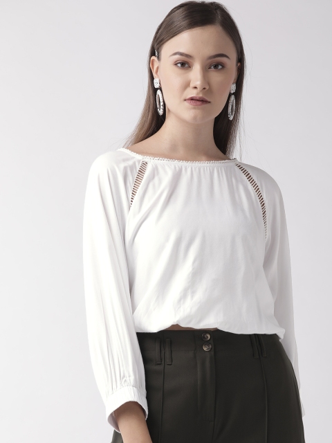

Vaak Women White Solid Blouson Top