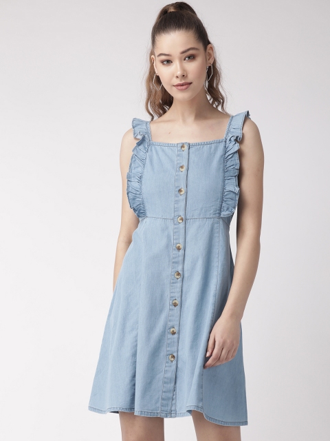 

20Dresses Women Blue Solid Denim A-Line Dress