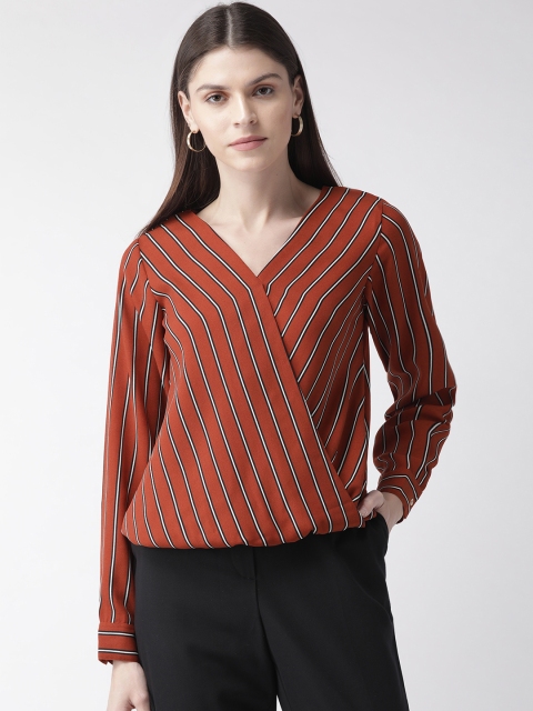 

20Dresses Women Rust Orange & White Striped Wrap Top