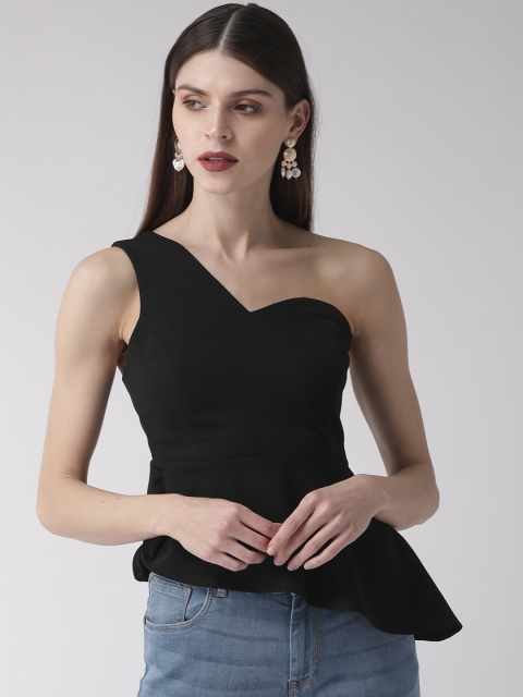 

20Dresses Women Black Solid One-Shoulder Peplum Top