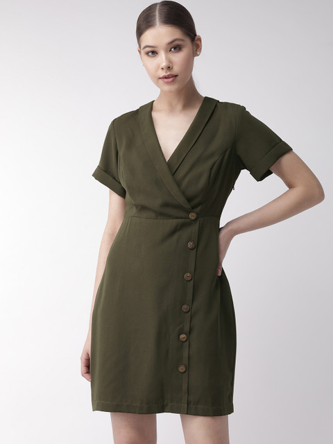 

20Dresses Women Olive Green Solid Wrap Dress