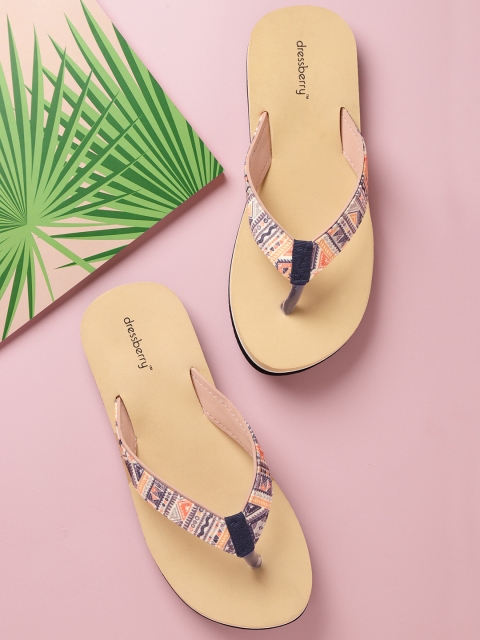 

DressBerry Women Purple & Beige Printed Thong Flip-Flops