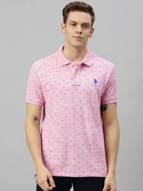 

U.S. Polo Assn. Men Pink & Blue Solid Polo Collar T-shirt