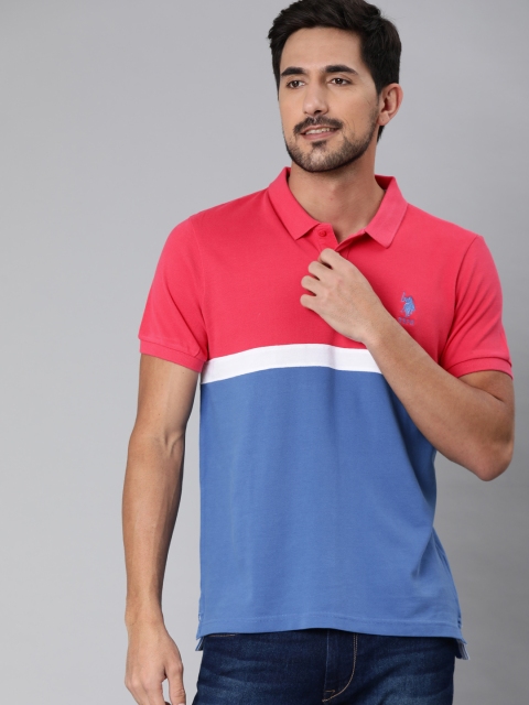 

U.S. Polo Assn. Men Pink & Blue Colourblocked Polo Collar T-shirt