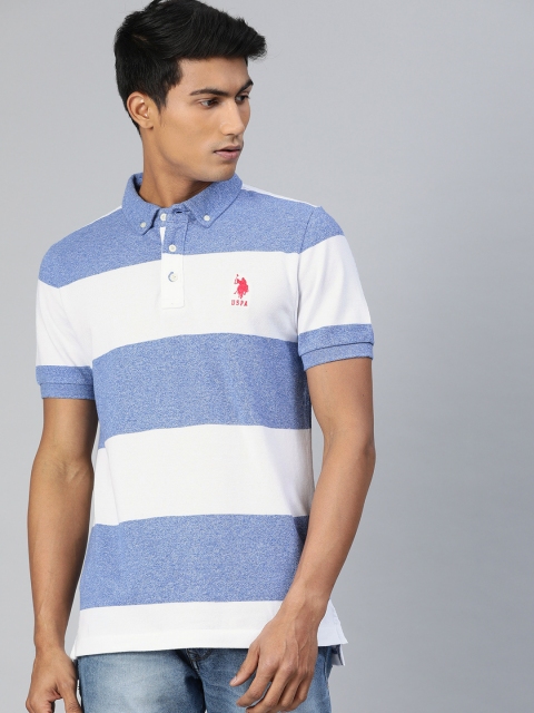 

U.S. Polo Assn. Men Blue & White Striped Polo Collar T-shirt