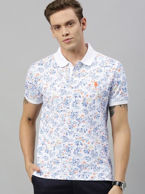 

U.S. Polo Assn. Men White & Blue Printed Polo Collar T-shirt