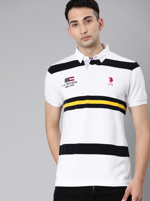 

U.S. Polo Assn. Men White & Black Striped Polo Collar T-shirt