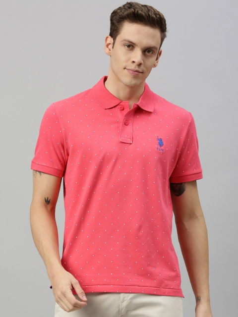 

U.S. Polo Assn. Men Pink Printed Polo Collar T-shirt