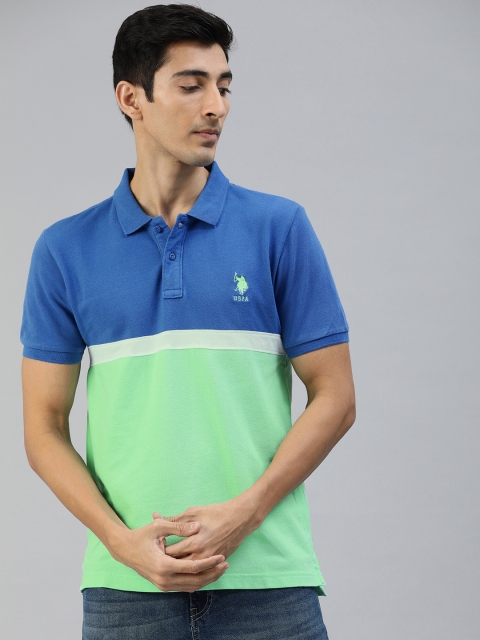 

U.S. Polo Assn. Men Sea Green & Blue Colourblocked Polo Collar T-shirt