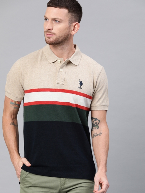 

U.S. Polo Assn. Men Beige Colourblocked Polo Collar T-shirt