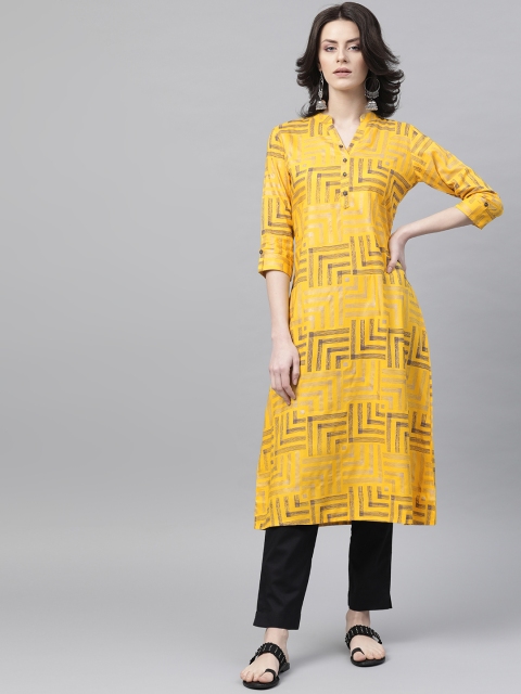 

Anubhutee Women Yellow & Black Printed Kurta with Trousers