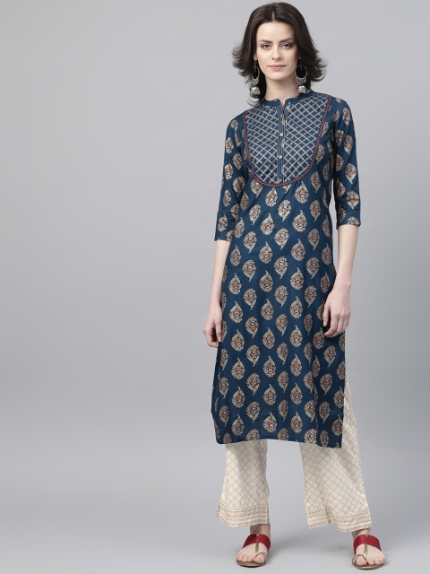 

Anubhutee Women Teal Blue & Golden Foil Print Kurta with Palazzos