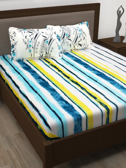 

Story@home White & Blue Striped 186 TC Cotton 1 Queen Bedsheet with 2 Pillow Covers