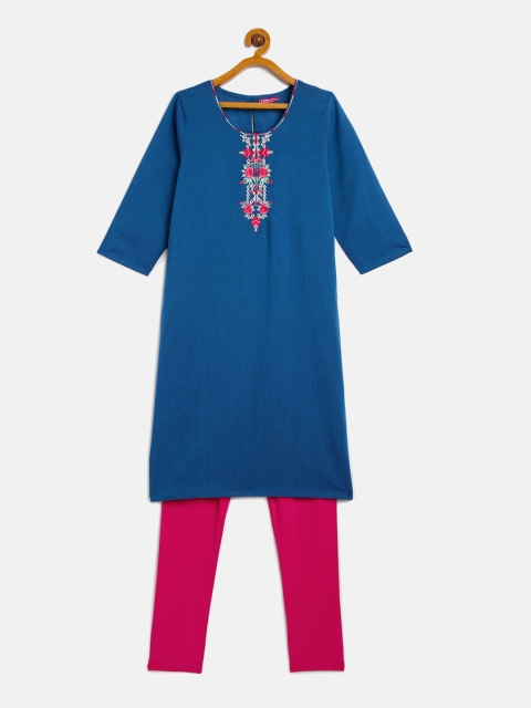 

Biba Girls Blue & Pink Embroidered Kurta with Pyjamas