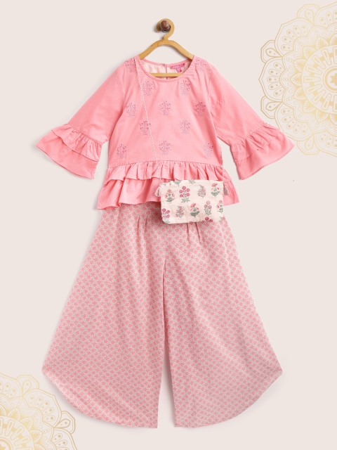 

Biba Girls Pink & Green Embroidered Top with Printed Palazzos