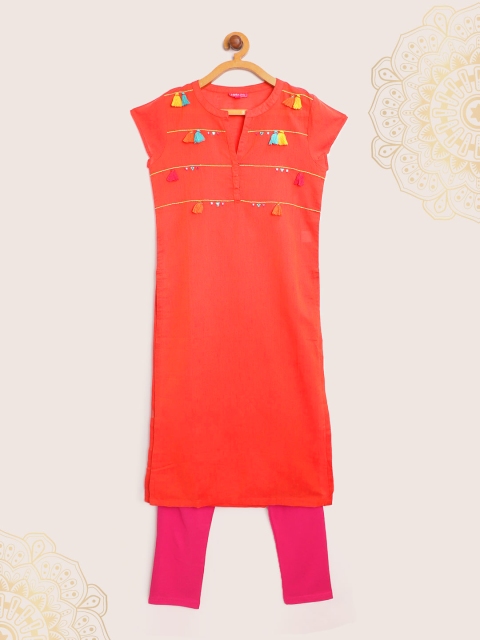 

Biba Girls Orange & Pink Yoke Design Kurta with Churidar