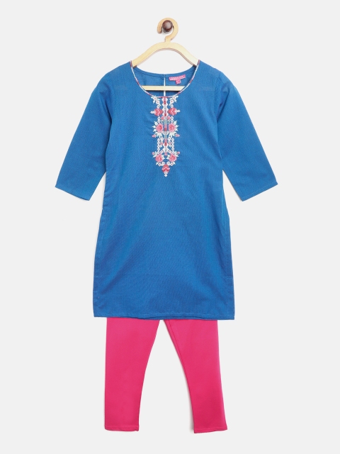 

Biba Girls Blue & Pink Embroidered Kurta with Leggings