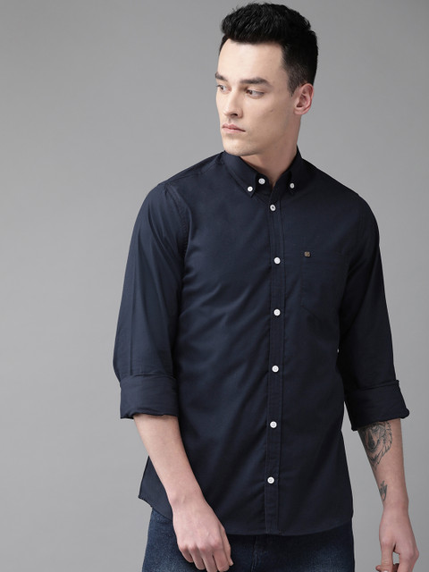 

Hubberholme Men Navy Blue Regular Fit Solid Casual Shirt