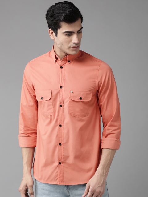 

Hubberholme Men Peach-Coloured Regular Fit Solid Casual Shirt, Pink
