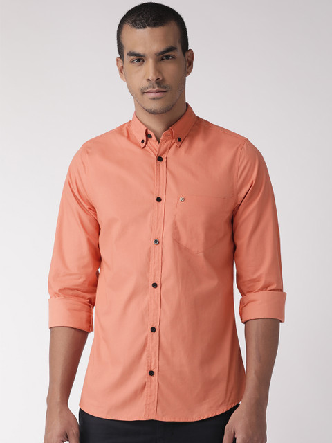 

Hubberholme Men Peach-Coloured Regular Fit Solid Casual Shirt