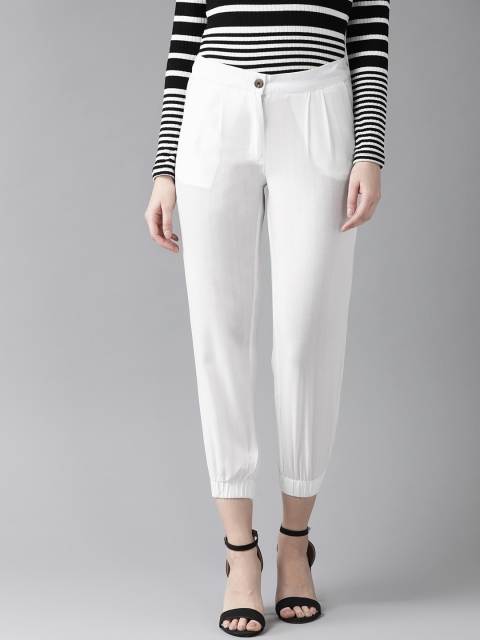 

Hubberholme Women White Slim Fit Semi Sheer Solid Cropped Joggers