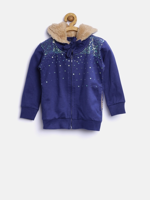 

Gini and Jony Girls Blue Sequinned Hooded Sweatshirt