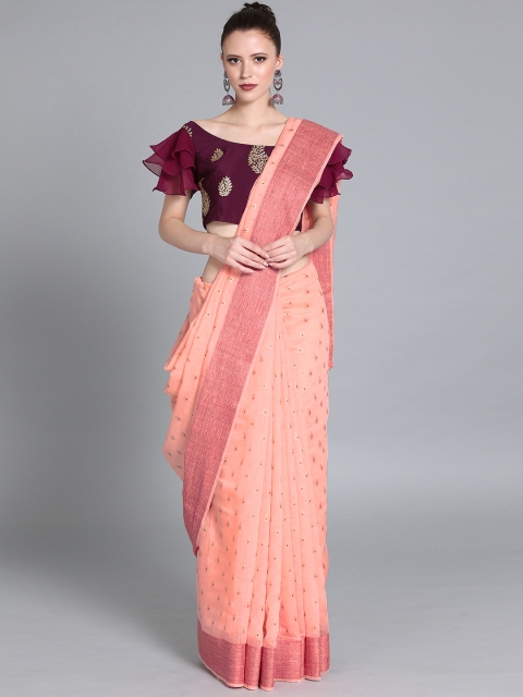 

EthnoVogue Pink & Purple Cotton Blend Woven Design Made To Measure Saree