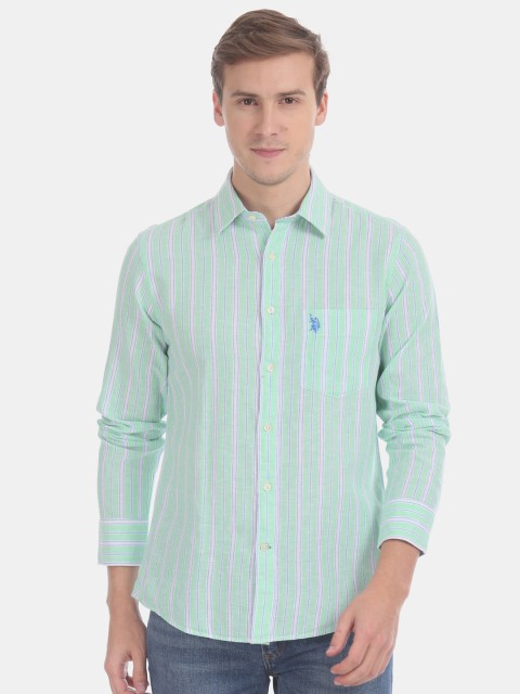 

U.S. Polo Assn. Men Green Regular Fit Striped Casual Shirt