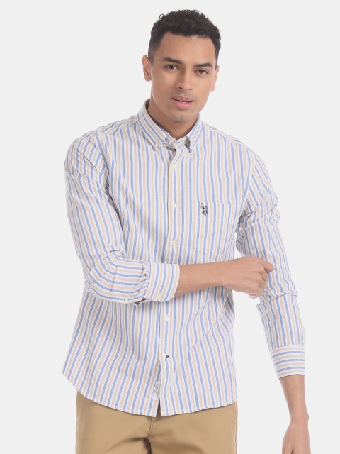 

U.S. Polo Assn. Men Yellow & White Regular Fit Striped Casual Shirt