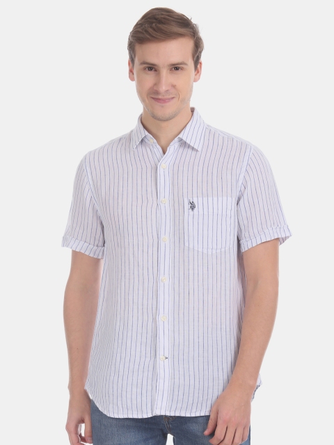 

U.S. Polo Assn. Men White Regular Fit Striped Casual Shirt