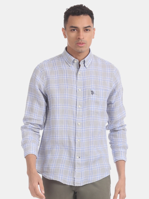 

U.S. Polo Assn. Men Grey Regular Fit Checked Casual Shirt