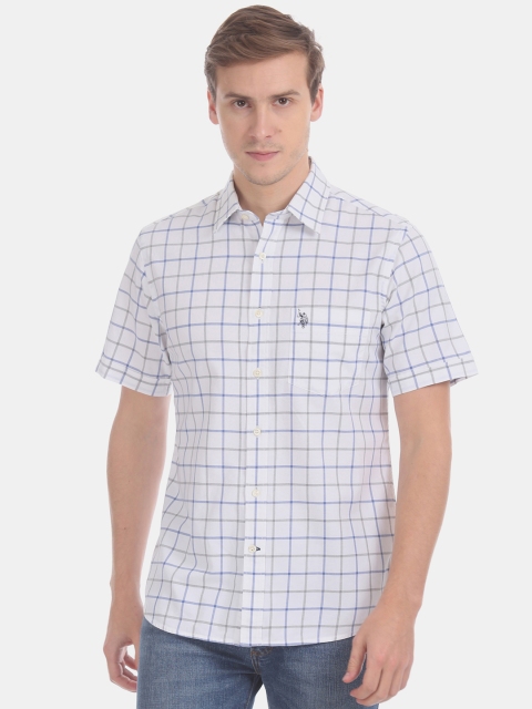 

U.S. Polo Assn. Men White & Blue Regular Fit Checked Casual Shirt