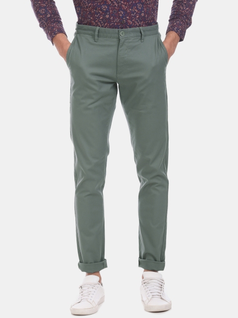 

U.S. Polo Assn. Men Olive Green Slim Fit Solid Regular Trousers