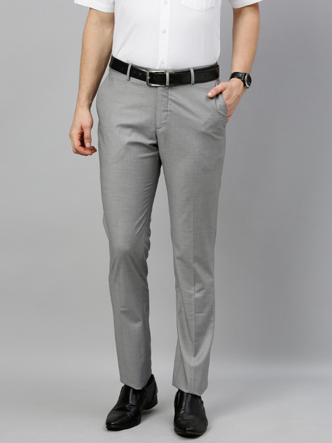 

U.S. Polo Assn. Men Grey Tailored Slim Fit Solid Formal Trousers