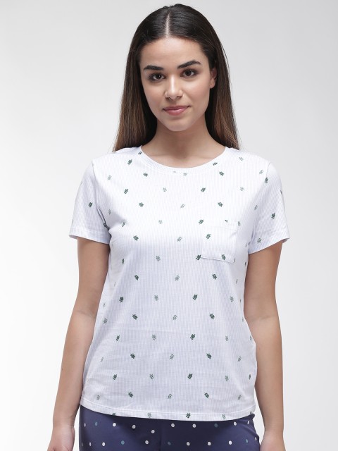 

Marks & Spencer Women White & Blue Striped Round Neck T-shirt