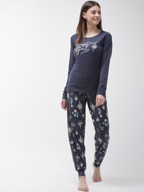 

Marks & Spencer Women Navy Blue & Green Printed Nightsuit