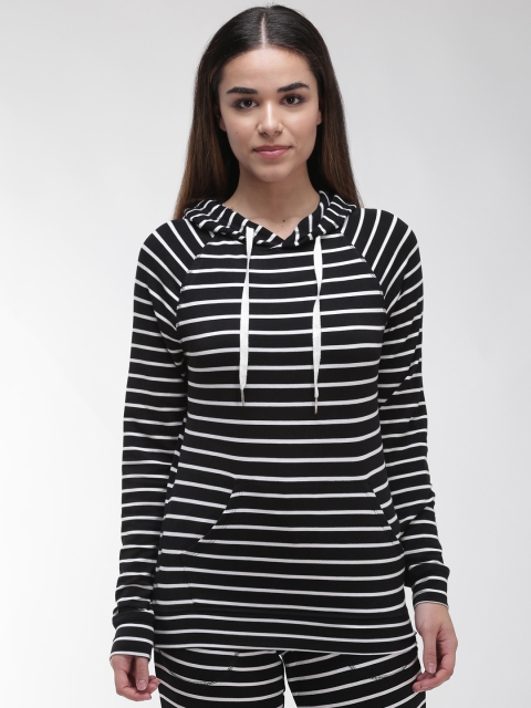 

Marks & Spencer Women Black & White Striped Hooded T-shirt