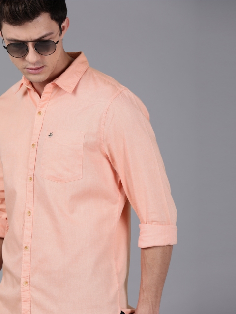 

WROGN Men Coral Orange Solid Slim Fit Casual Shirt
