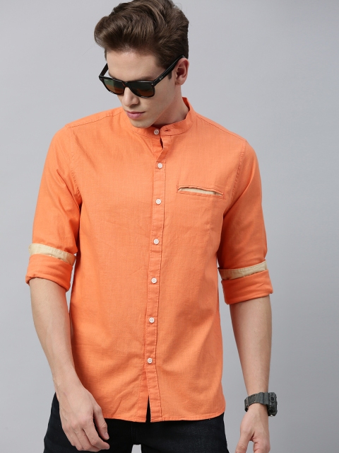 

WROGN Men Orange Slim Fit Solid Casual Shirt