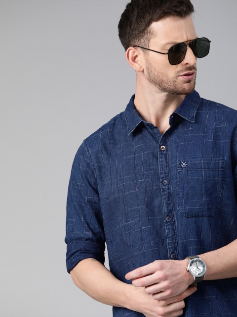 

WROGN Men Navy Blue Slim Fit Checked Casual Shirt