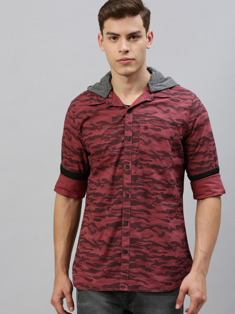

WROGN Men Maroon & Black Slim Fit Printed Casual Shirt