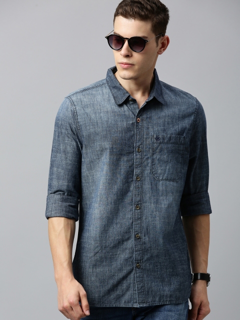 

WROGN Men Blue Slim Fit Washed Casual Denim Shirt