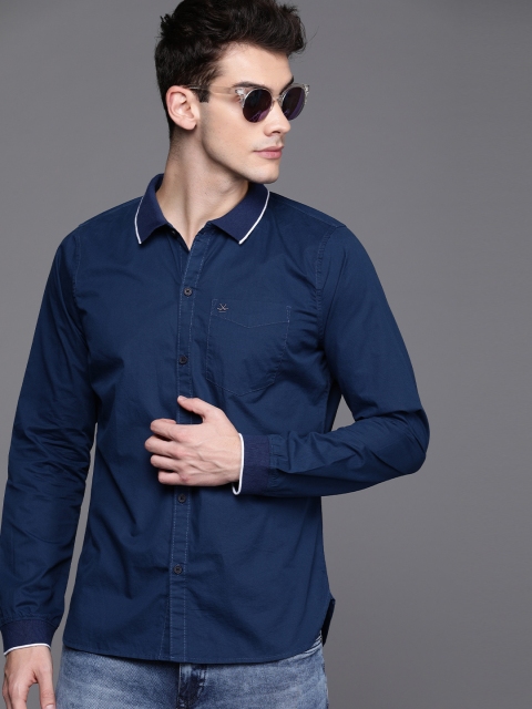 

WROGN Men Navy Blue Slim Fit Solid Casual Shirt