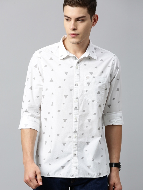 

WROGN Men White & Grey Slim Fit Printed Casual Shirt